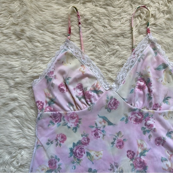 Pucker Up Slip Nightgown Sleepwear Vintage Floral Lace Pink L - Picture 5 of 12